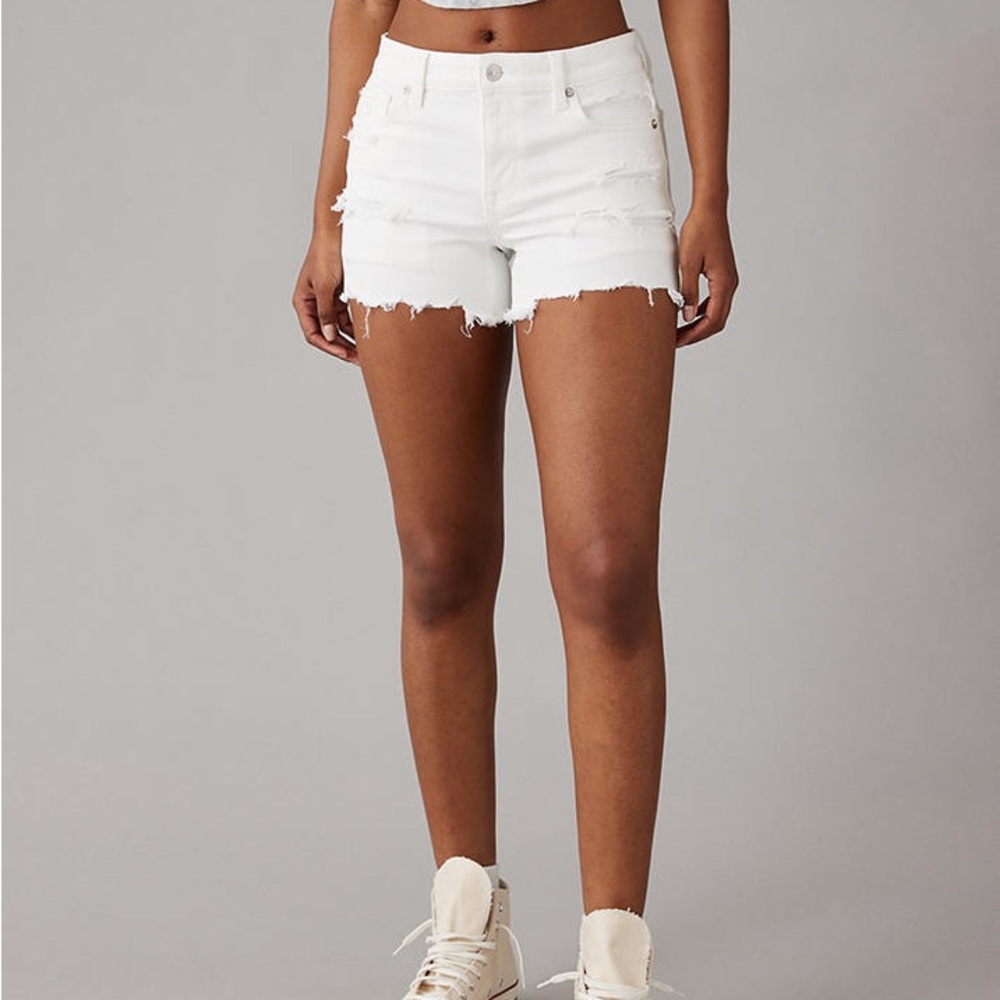 White Distressed Jean Shorts